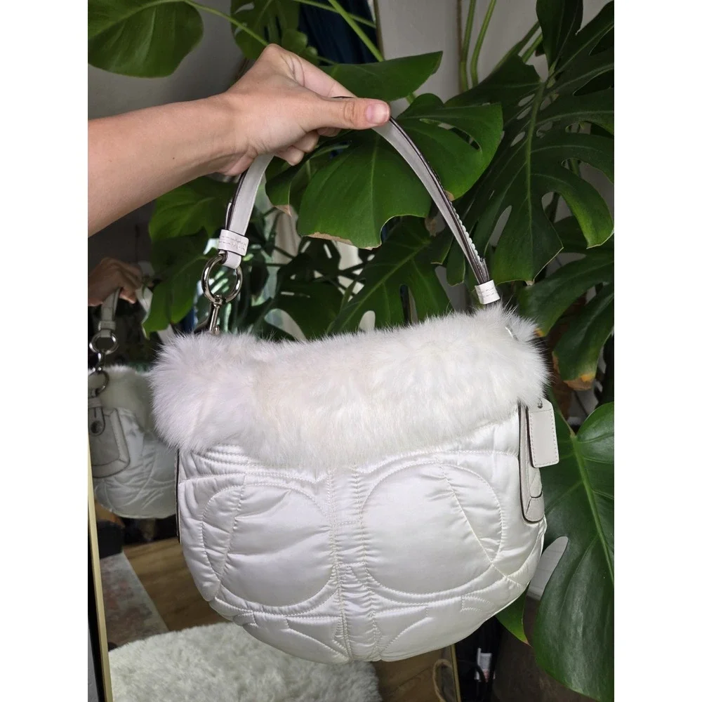 Y2k Vintage‎ Coach White Quilted Rabbit Fur Trim 2005
